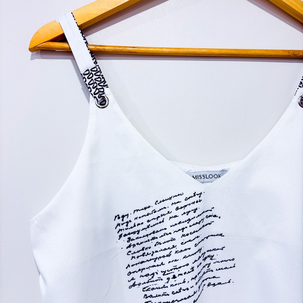 MISSLOOK White Text Print Midi Dress Cotton Blend‎ Large - Picture 2 of 6